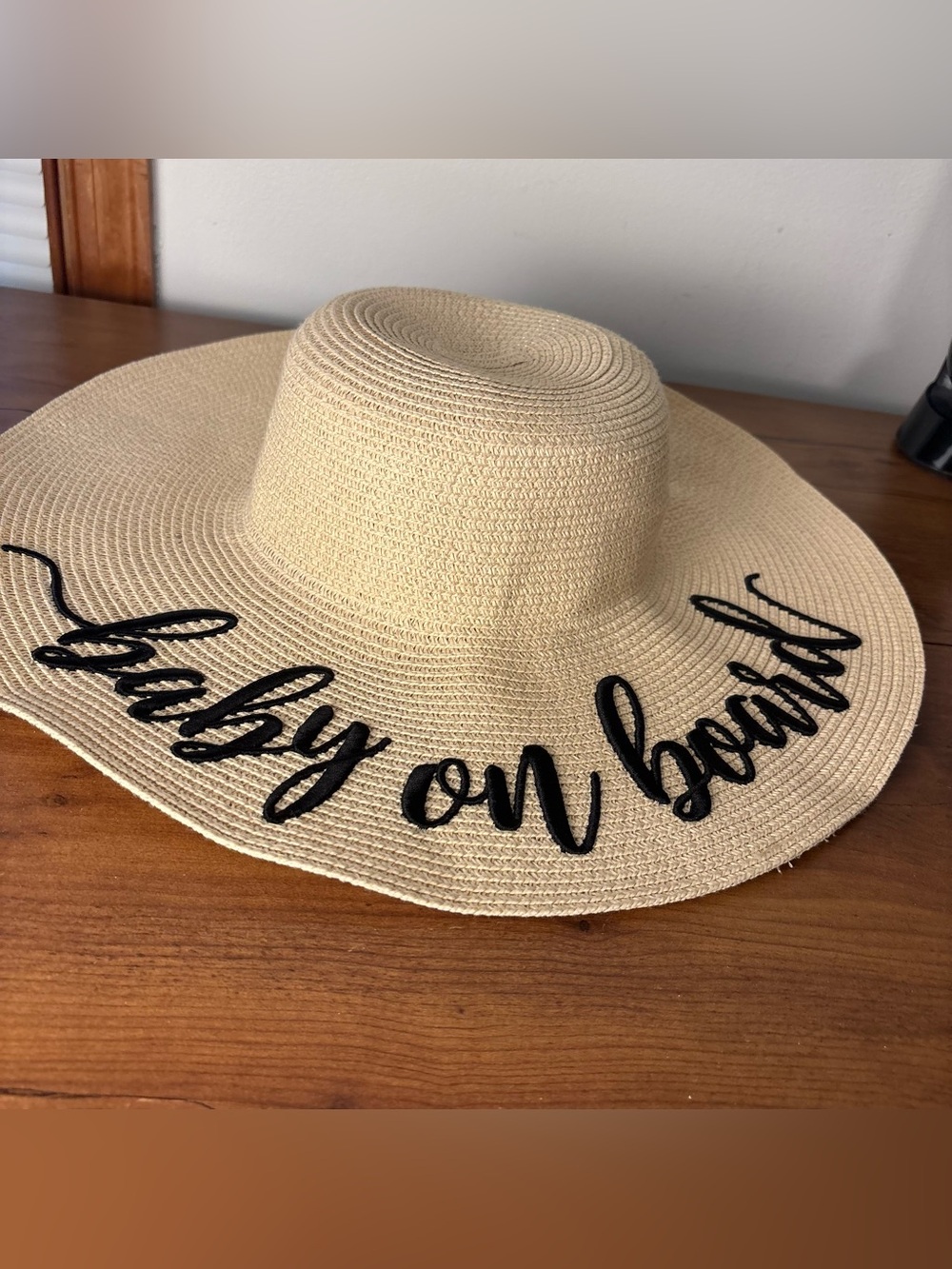 Baby on Board Embroidered Sun Hat Baby Shower Babymoon Straw Beach Hat Summer - Picture 3 of 7